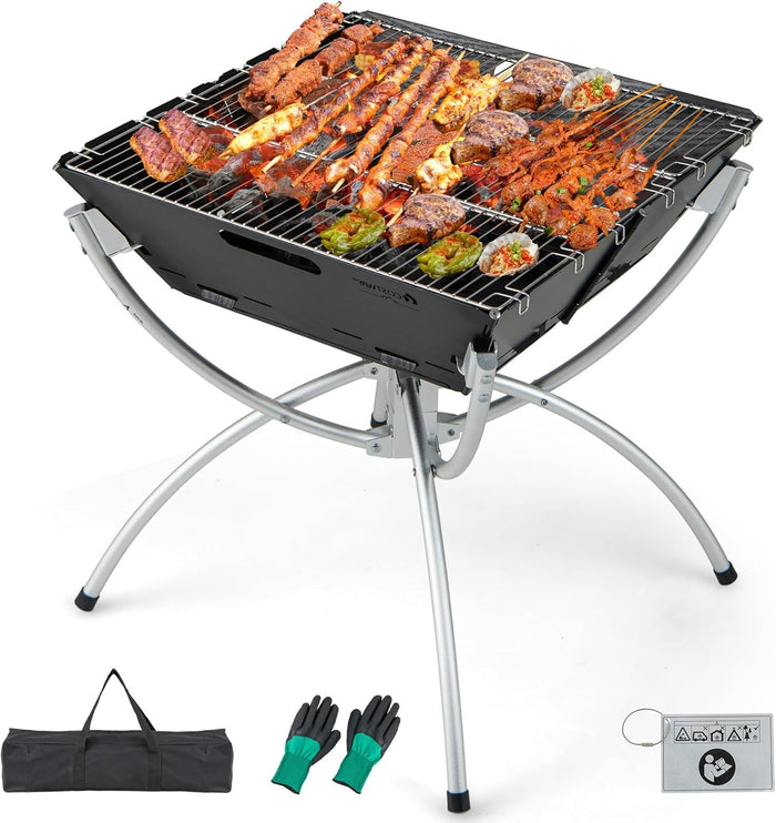 Griglia Barbecue da Campeggio, Barbecue Pieghevole Portatile 3 in 1 con Griglie in Acciaio Inossidabile, per Picnic, Campeggio, Cortile e Patio
