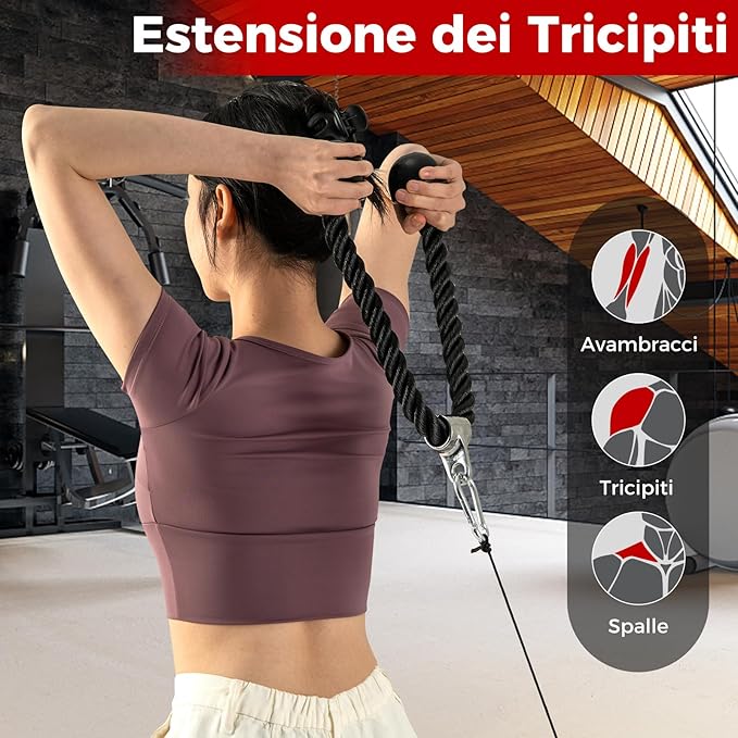 Set di Accessori per Macchine a Cavi, Accessori per LAT Pulldown incl. Maniglia a Forma di V, Barra Rettangolare, Corda per Tricipiti e Maniglia a Doppio D, Accessori per Macchine da Allenamen