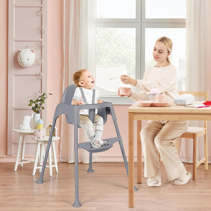 4 in 1 Seggiolone per Bambini, Seggiolone Papa con Vassoio Regolabile, Sedia da Terra per Bambini con Poggiapiedi, pert Bambini 6-36 Mesi (Grigio)