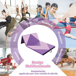 Tappetino Ginnastica Pieghevole 240 CM, Tappetino Fitness con Maniglie e Chiusure a Strappo per Stretching, Yoga, Arti Marziali da Casa e Palestra