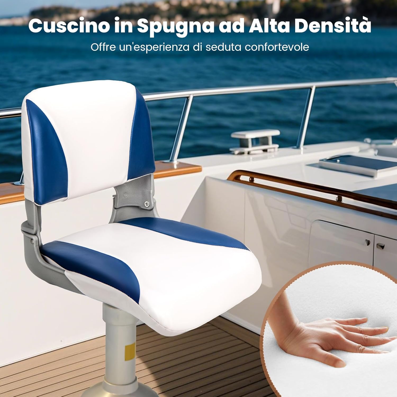 Set di 2 Sedie da Barca, Sedili da Barca Pieghevole Morbide Imbottite Spesse, Sedile Nautica Ergonomico per Imbarcazioni da Pesca, 49 x 46 x 48 cm, Blu e Bianco