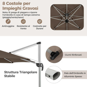 Ombrellone da Giardino 339 cm, Ombrello da Giardino Rotondo con Rotazione a 360°, Ombrellone da Giardino Inclinabile con Base, Ombrello da Sole per Giardino, Patio (Caffè)