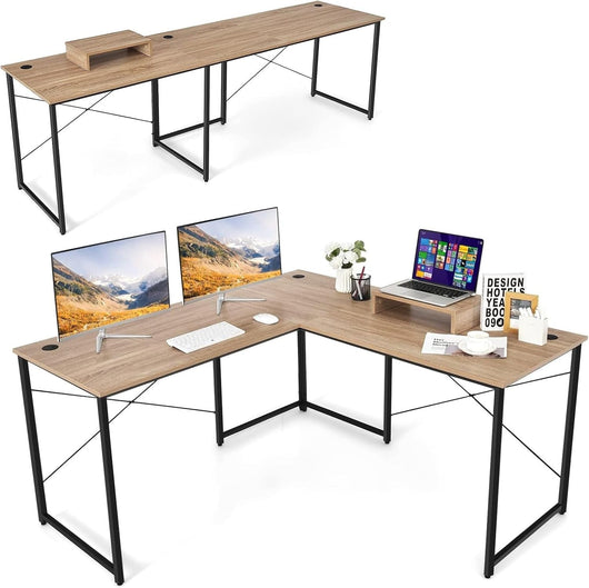 Scrivania Angolare a Forma di L, Telaio in Metallo Stile Industriale, Scrivania per Computer in 2 Forme Diverse per 2 Persone, 150 x 150 x 74 cm/240 x 60 x 74 cm, 3 Colori