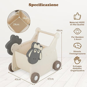 Girello Bambini, Carrello per Bambini a Forma di Pecora, Camminatore per Bambini con Capacità di 18L, Camminatore per Bambini a 4 Ruote, per Bambini di 3+ Anni