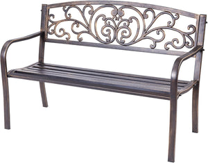 Panchina da Esterno, Panchina in Metallo Verniciato con Schienale Bello, Sedile Ampio e Braccioli Ergonomici, Panca da Giardino, Balcone e Cortile, 126 x 60 x 85 cm (Bronzo)