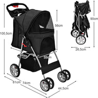 Passeggino per Cani Pieghevole, Carrozzina per Cani a 4 Ruote con Finestra a Rete Porta Bicchiere e Cesto, Passeggino Portatile per Animali Piccola e Media (Nero)