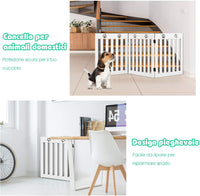 Cancello di Legno per Animali Domestici, Cancello Pieghevole per Cani con Cerniere Fessibili a 360° e 3 Pannelli, Cancello 60 cm da Interno per Casa Scale e Porta d’Ingresso, Bianco