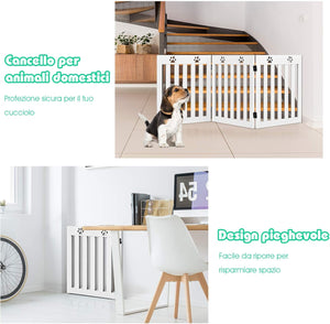Cancello di Legno per Animali Domestici, Cancello Pieghevole per Cani con Cerniere Fessibili a 360° e 3 Pannelli, Cancello 60 cm da Interno per Casa Scale e Porta d’Ingresso, Bianco