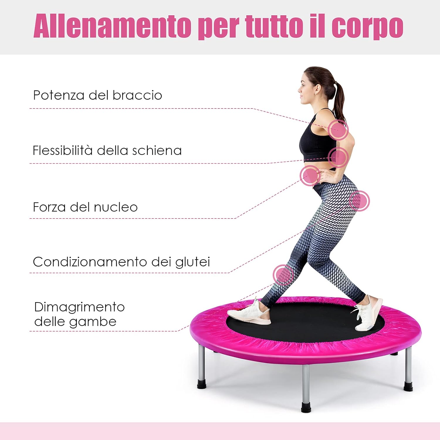 Mini Trampolino Elastico e Pieghevole, Capacità di Carico 150 kg, per Interno ed Esterno