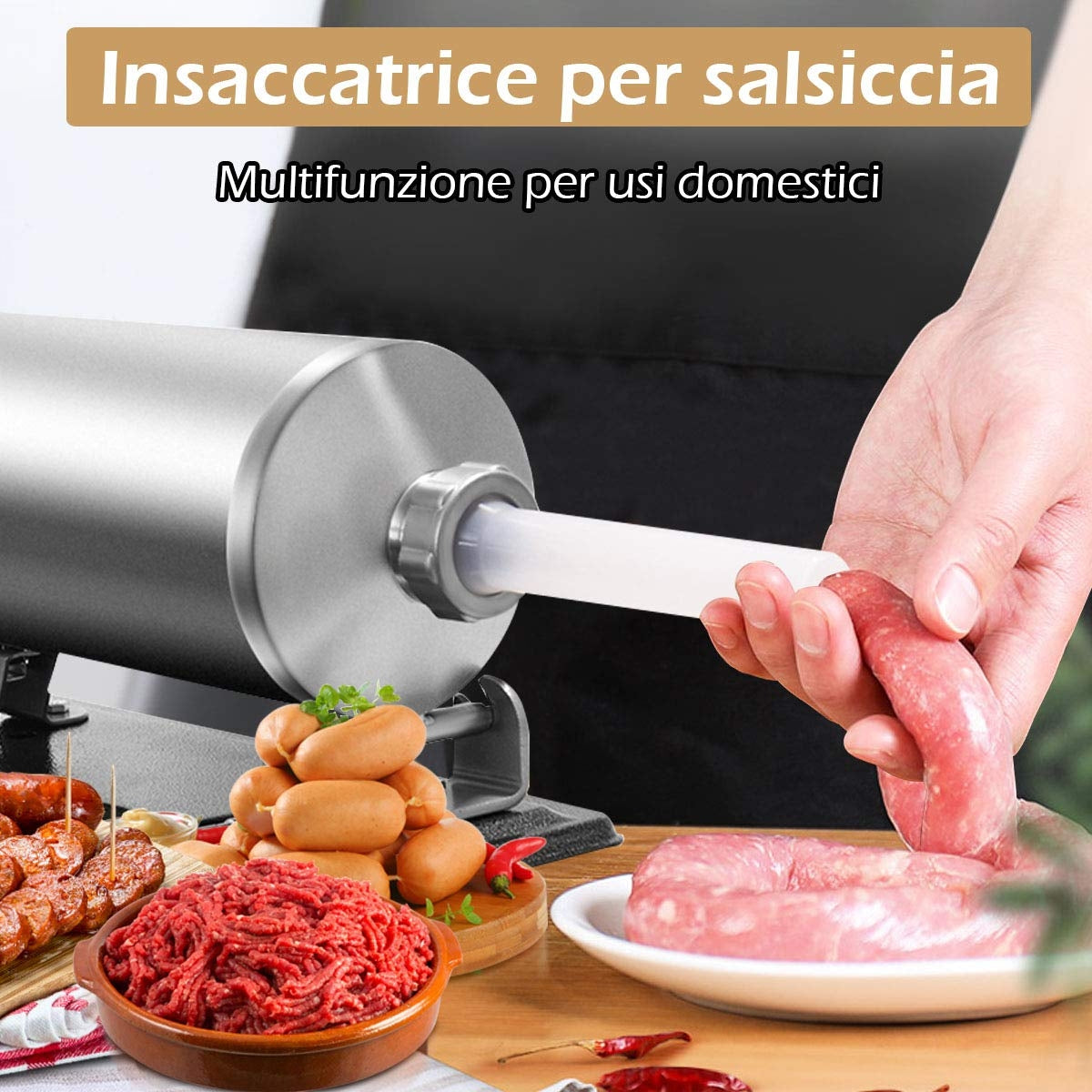 4kg Macchina insaccatrice per salsicce?in acciaio inox?con 4 tubi di riempimento-Macchine da cucina