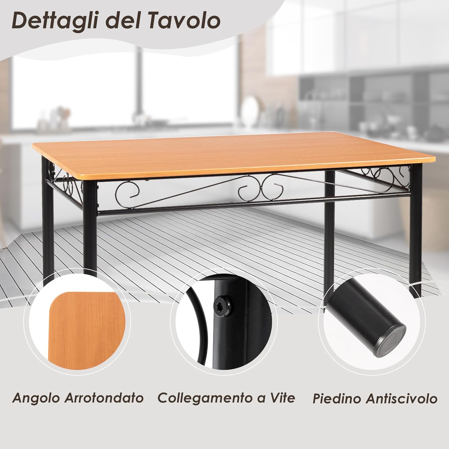 Set da Pranzo da 5 Pezzi con Struttura in Metallo, Set di Tavolo Cucina 107 cm con 4 Posti, Set Mobili Salvaspazio per Soggiorno Cucina Bar Ristorante, Originale e Nero