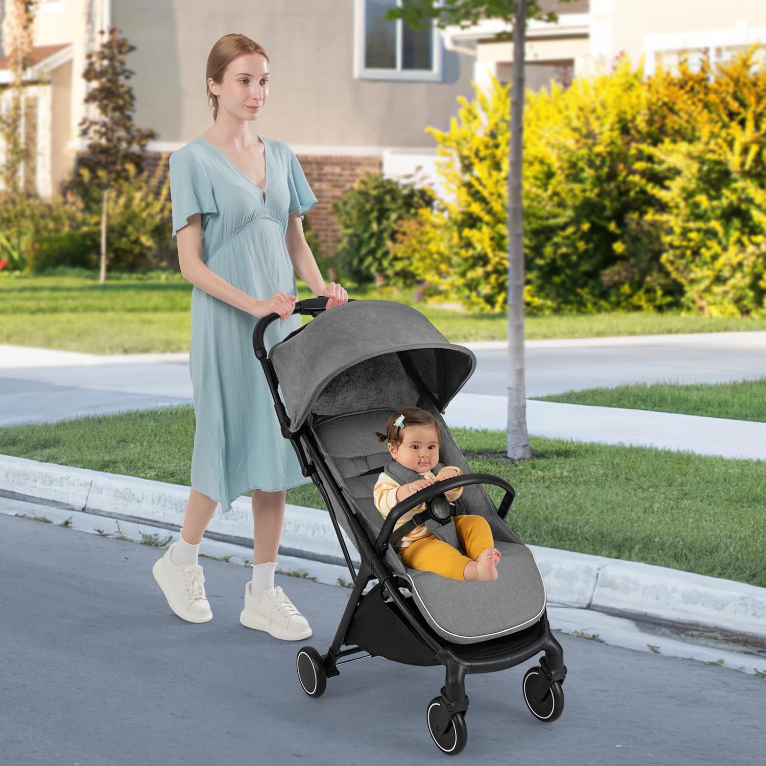 Passeggino Leggero per Bambini, Passeggino da Viaggio con Schienale Regolabile, Passeggino Portatile per Bambini con Schienale Reclinabile e Cappotta Regolabile, per Bambini 0-3 Anni (Grigio)