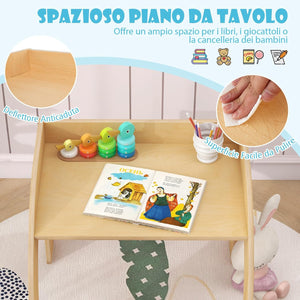 Set Tavolo e Sedie per Bambini 3+ Anni, Tavolino Legno con Sedie per Cameretta con Bordo Curvato e Ampio Piano, Mobile Salvaspazio per Camera da Letto, Soggiorno e Asilo (Naturale)