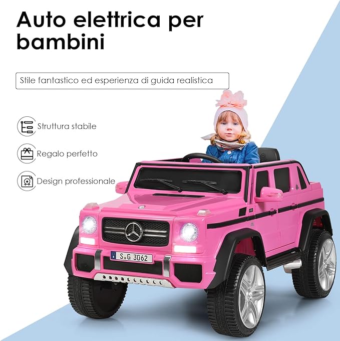 Mercedes Benz Macchina Elettrica per Bambini 12V, Veicolo Elettrico con Luci LED e Chiusura di Sicurezza, Macchina Cavalcabile per Bambini 3-8 Anni (Rosa)