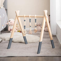 Palestrina per Bambini, Palestrina con Giocattoli per Dentizione Sviluppo Cerebrale Stimolazione Sensoriale, Pieghevole, in Legno, per Bambini 3+ Mesi (Grigio)