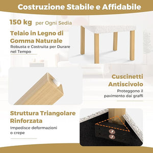 Set di 2 Sedie da Pranzo, Sedie con Schienale Cilindrico, Rivestimento e Struttura in Legno di Gomma per Cucina, Sala da Pranzo e Bar