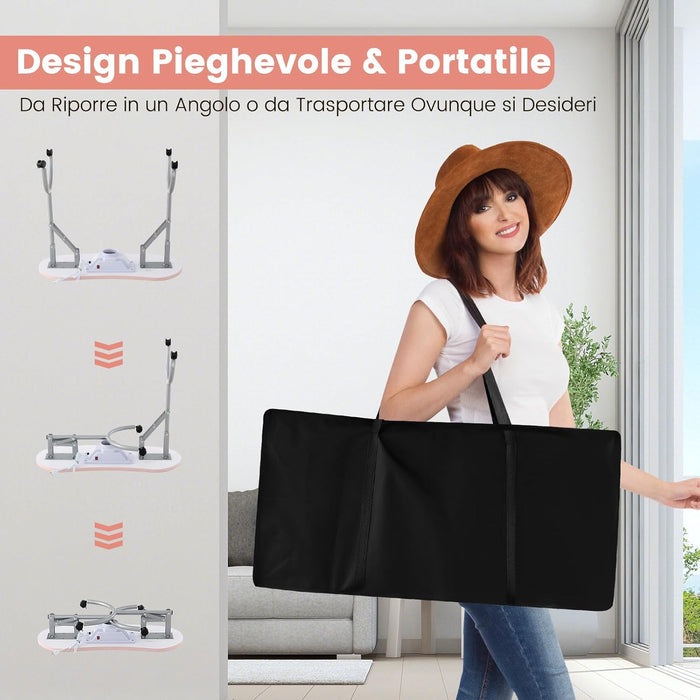 Tavolo per Manicure Pieghevole con Aspiratore, Tavolo per Unghie Portatile con Luce LED Regolabile, Cuscino Poggia Polso Rimovibile, Borsa da Trasporto e 4 Ruote Bloccabili (Rosa)