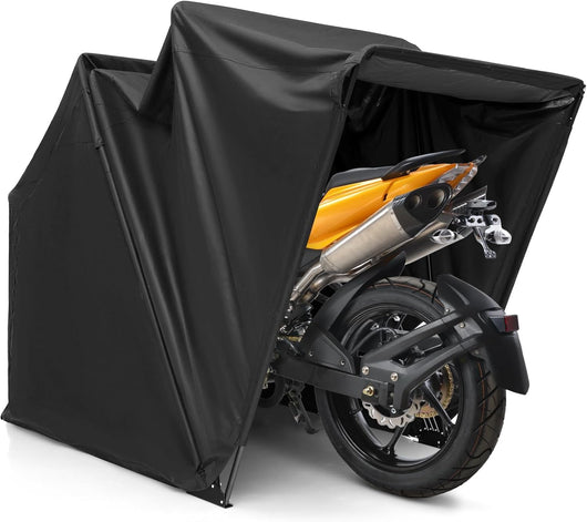 Telo Moto per Esterno, Garage per Moto con Copertura in Tessuto Oxford, Finestre a Rullo in Rete, Portatile e Impermeabile, 342 x 137 x 193 cm
