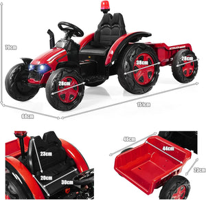 Trattore Elettrico per Bambini con Rimorchio, 2 in 1 Go Kart e Trattore per Bambini 3-8 Anni, con Telecomando e Cintura di Sicurezza a 2 Punti (Rosso)