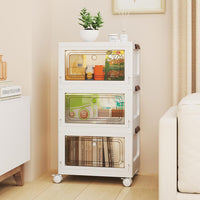 Set da 3 Contenitori Impilabili, Scatole Pieghevoli da 75/105 L con Ruote Bloccabili Porta e Coperchio, Organizzatori per Armadio, Multiuso per Casa Dormitorio (41 x 31,5 x 72,5 cm)