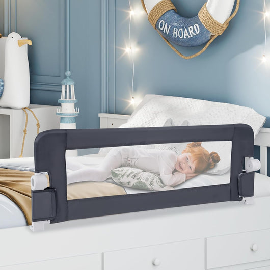 Sponda Letto per Bambini 105/120/150 cm, Barriera di Sicurezza per Neonati, Barriera Letto Pieghevole e Portatile, con Cinghia di Sicurezza (Grigio, 120 x 40 x 42 cm)