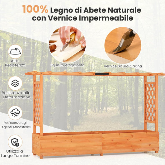 Fioriera da Esterno con Grigliato, Pergolato, Fori di Drenaggio, Aiuola Verticale per Piante Rampicanti, Vite e Fiore, per Giardino, Terrazzo e Balcone 200 x 44 x 114 cm (Arancione)