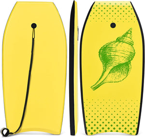 Tavola da Surf in XPE, EPS e HDPE, Tavola Surf Bambini e Adulti, Tavoletta Mare con Leash per Polso, Portata 85 kg, Disponibile in Vari Colori, 104 x 51 x 6 cm (Giallo)
