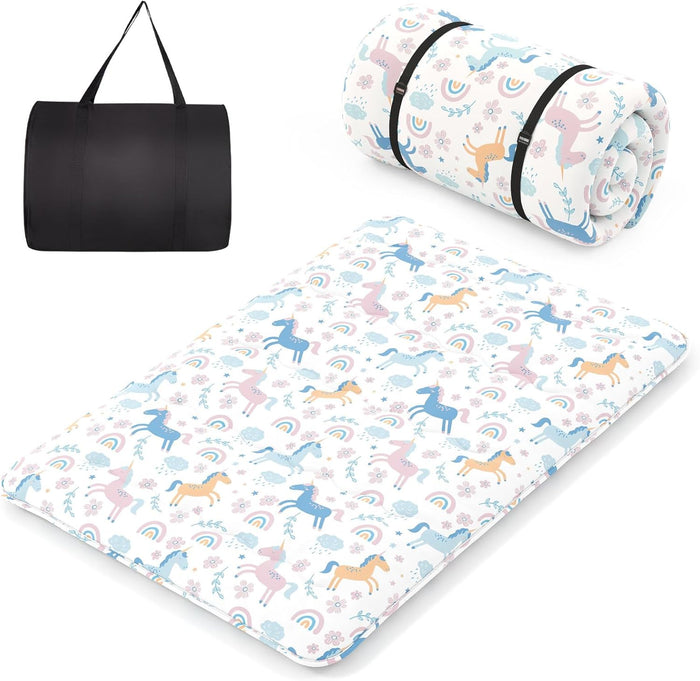 Materasso Futon Pieghevole, Materasso Portatile con Sacca da Trasporto per Camping, Materasso da Terra con Copertura Lavabile (Colorato,200 x 140 cm)