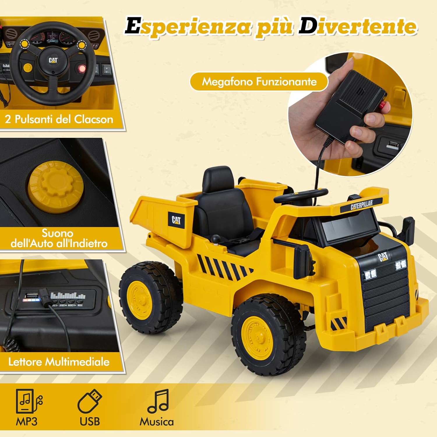 12V Caterpillar Veicolo da Costruzione Elettrico, Macchina Elettrica per Bambini con Telecomando Paletta e Cassone Basculante, 3-4 km/h, per Bambini 3-6 Anni