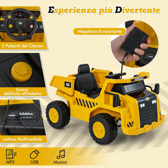 12V Caterpillar Veicolo da Costruzione Elettrico, Macchina Elettrica per Bambini con Telecomando Paletta e Cassone Basculante, 3-4 km/h, per Bambini 3-6 Anni