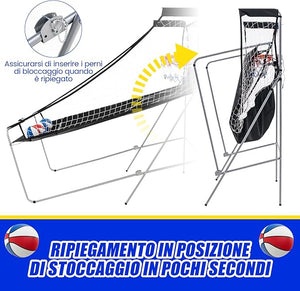 Macchina da Pallacanestro Elettronica Pieghevole, Gioco Arcade da Basket a Doppio Tiro per Casa con 8 Modalità di Gioco, Suono Arcade, Punteggio Elettronico, 4 Palloni e Pompa (Blu e rosso)