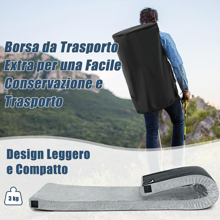 Materasso da Campeggio Impermeabile in Memory Foam, Materassino Portatile con Borsa di Trasporto, Base Antiscivolo, Componibile ed Ergonomico, 183 x 62,5 x 6,5cm