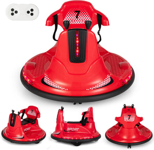 6V Autoscontro Elettrico per Bambini, Veicolo Elettrico con Telecomando, Girevole a 360°, Luci LED Colorate e Cintura di Sicurezza Regolabile, 37-95 Mesi (Rosso)