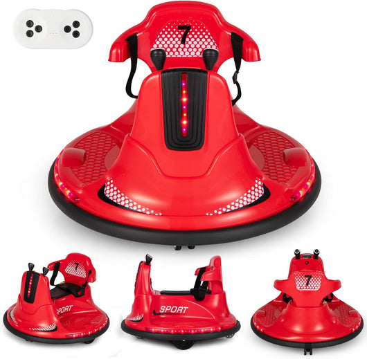 6V Autoscontro Elettrico per Bambini, Veicolo Elettrico con Telecomando, Girevole a 360°, Luci LED Colorate e Cintura di Sicurezza Regolabile, 37-95 Mesi (Rosso)