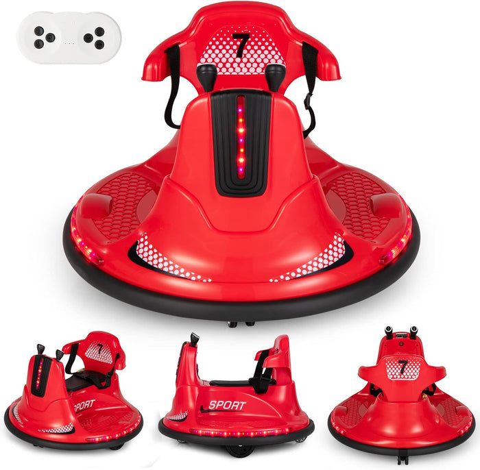 6V Autoscontro Elettrico per Bambini, Veicolo Elettrico con Telecomando, Girevole a 360°, Luci LED Colorate e Cintura di Sicurezza Regolabile, 37-95 Mesi (Rosso)