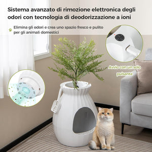 Lettiera per Gatti Smart con Rimozione Elettronica degli Odori e Sterilizzazione, Pianta Finta, Ciottoli, Tenda per la Porta, Paletta, Adatta per Gatti Grandi e Cuccioli