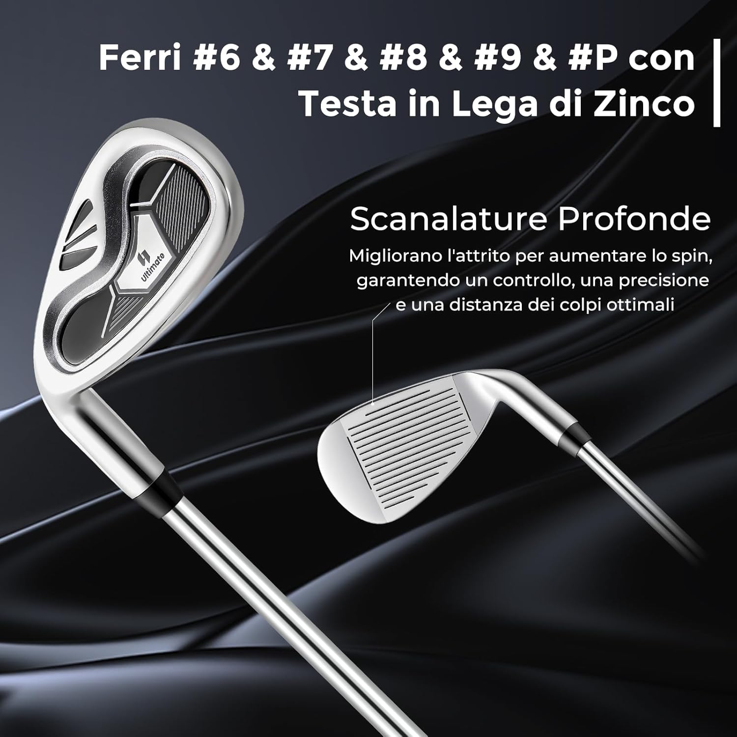 Set Completo di Mazze da Golf per Mancini da Uomo, Borsa Portatile con Supporto e Cappuccio Antipioggia, Include Driver 1 da 460CC, Fairway 3, Ibrido 4, Ferri 6, 7, 8, 9, P e Putter (Nero)