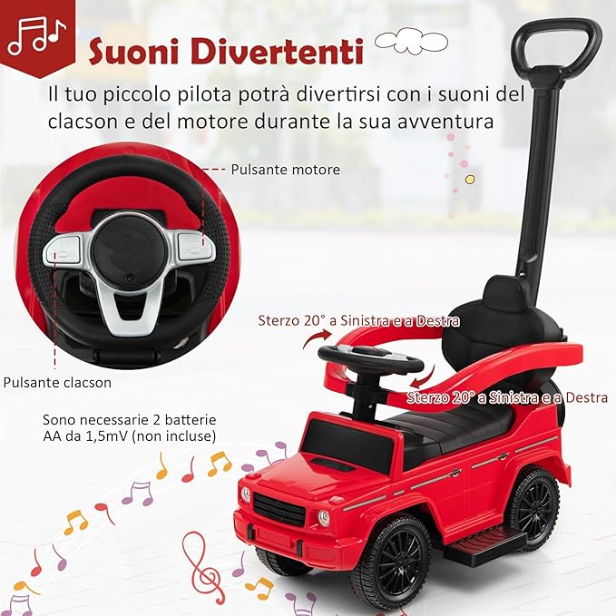 Auto a Spinta per Bambini, Macchina Cavalcabile a Spinta con Tettuccio Regolabile Maniglia per Genitori Paracolpi, Ideale per Bambini 12-36 Mesi (Rosso)