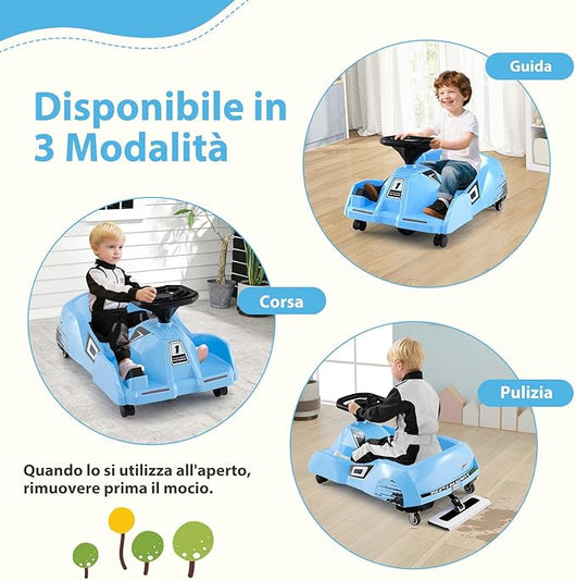 Go Kart Elettrico per Bambini, 12V Macchina Elettrica con Telecomando 3 Velocità Clacson Musica, 2-4 km/h, Regalo per Bambini 2-5 Anni (Blu)