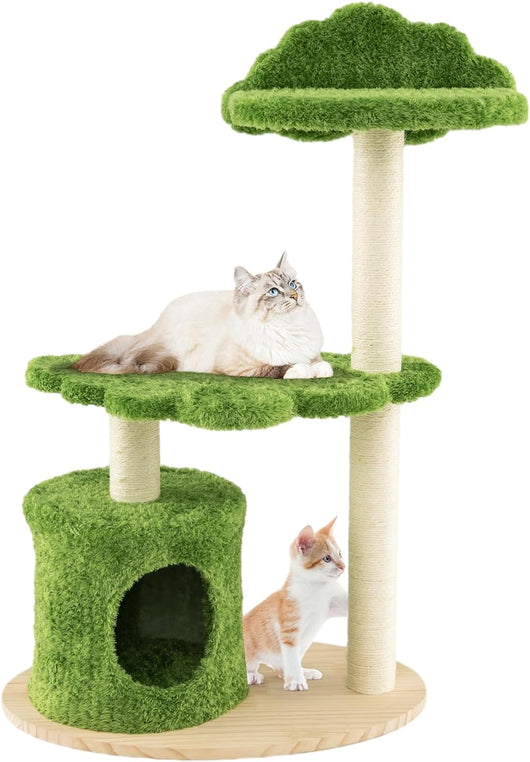 Albero per Gatti da 97 CM, Albero Tiragraffi per Gatti con Pali di Graffi Avvolti in Sisal, Perch Superiore Imbottito, Piattaforma per Saltare e Centro Attività per Piccoli Spazi, Verde