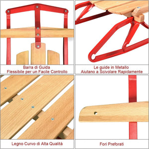 Slitte da Neve, Slitte in Metallo con Pattini, Slitte con Maniglie per Bambini e Adulti, 137 x 58 x 16 cm