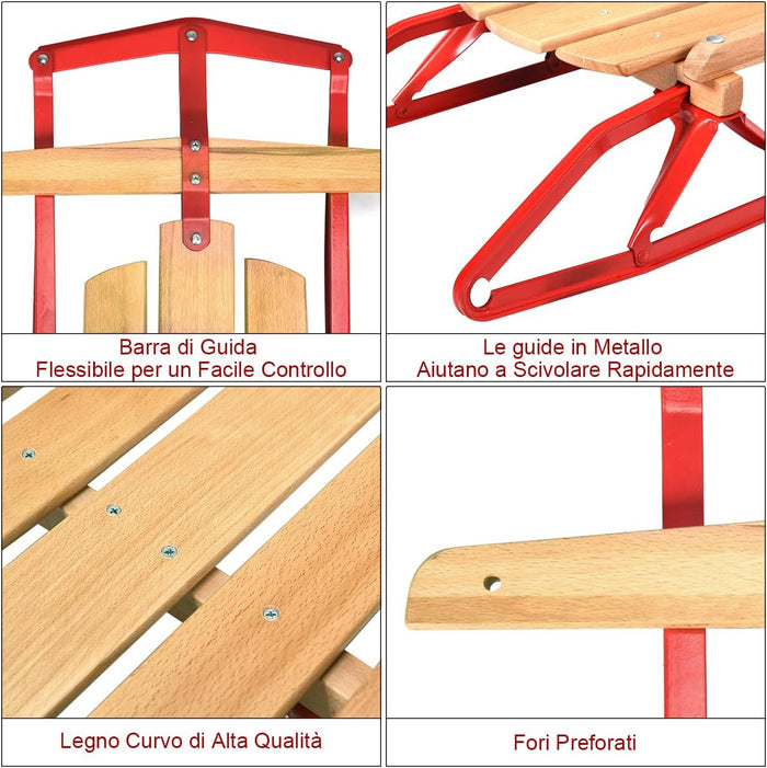 Slitte da Neve, Slitte in Metallo con Pattini, Slitte con Maniglie per Bambini e Adulti, 137 x 58 x 16 cm