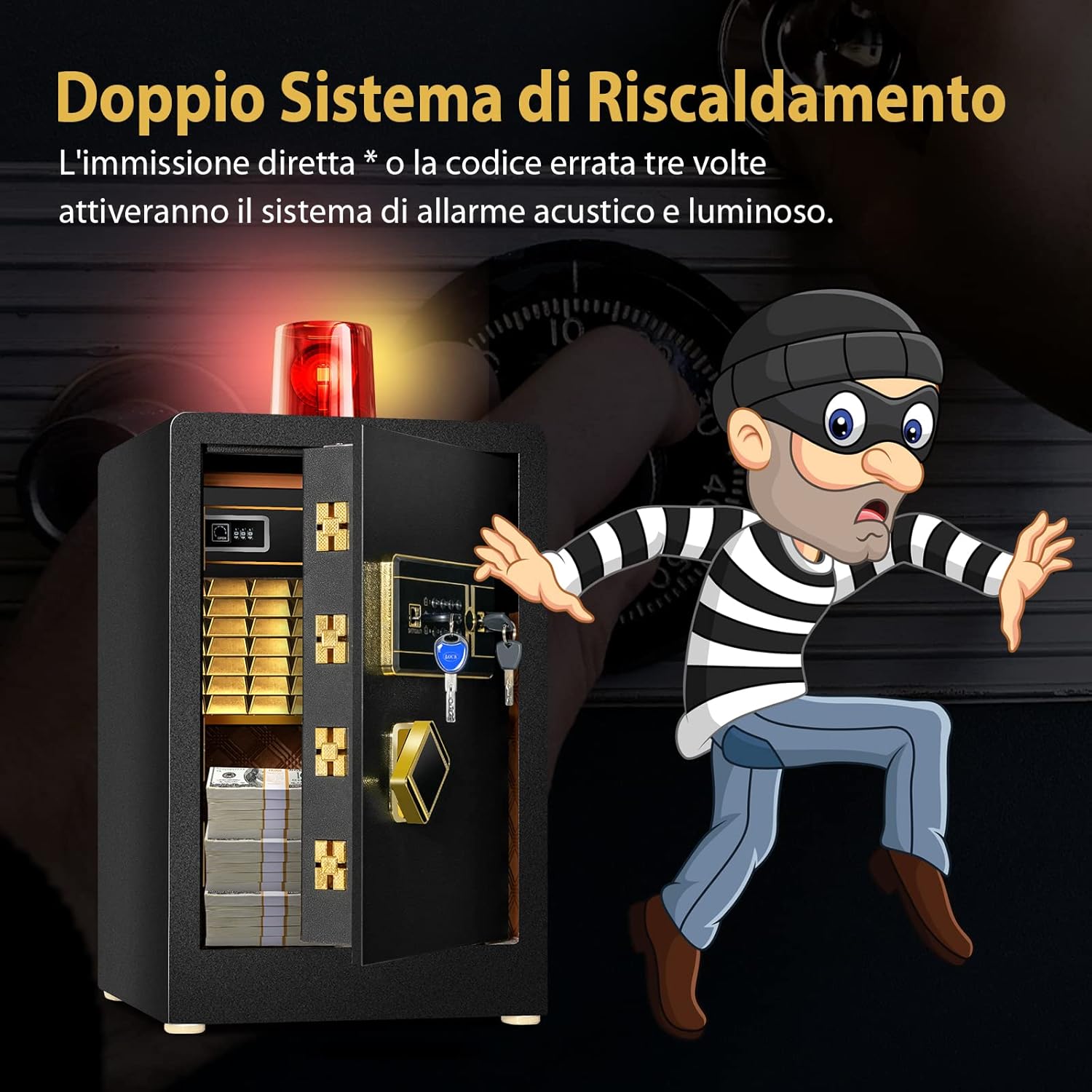 Cassetta di Sicurezza, Cassaforte di Sicurezza con Tastiera Digitale e Serratura a Chiave, in Acciaio con Ripiano Rimovibile, 35,5x38x59 cm
