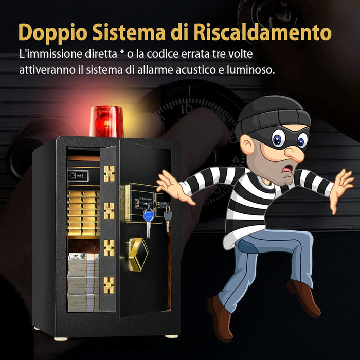 Cassetta di Sicurezza, Cassaforte di Sicurezza con Tastiera Digitale e Serratura a Chiave, in Acciaio con Ripiano Rimovibile, 35,5x38x59 cm