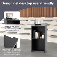 Leggio per Oratori, Podio per Conferenza con Ripiani e Fori per Cavi, Leggio da Pulpito in Legno per Aula, Ufficio, Ristorante e Seminario, Nero