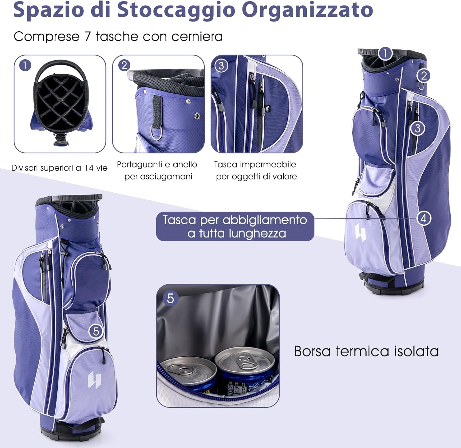 Set Completo di Mazze da Golf per Donna, con Driver 460CC 1, Fairway 3, Ibrido 5, Ferri 5, 6, 7, 8, 9, P e S, Putter e Borsa Portatile Leggera, Destrorso