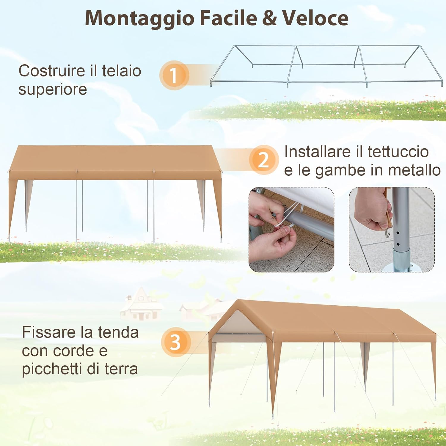 Gazebo Tenda per Posto Auto da Esterno, Tendone Garage per Auto, Carport Tenda Impermeabile in Metallo, 301 x 600 x 285 cm