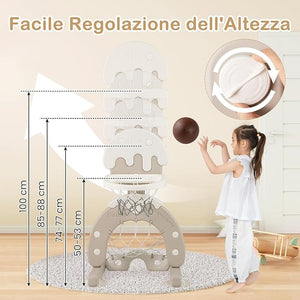 Canestro da Basket per Bambini, 4 in 1 Centro Attività, Porta Calcio Golf Gioco del Cerchio, Altezza Regolabile per Interni ed Esterni, Regalo per Bambini 3-10 Anni