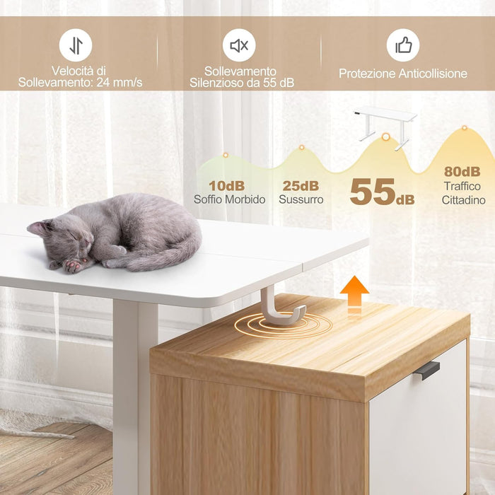 Scrivania Regolabile in Altezza 160 x 60 cm, Scrivania Elettrica con Pannello Smart Anticollisione, Scrivania per Computer con 2 Fori per Cavi e 2 Ganci, per Ufficio e Studio, Bianco