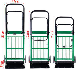 Carrello Per Trasporto Pieghevole, 2 in 1, Portapacchi Carrello per Trasporto di Sacchi in Acciaio, Altezza Regolabile, Capacità di Carico Fino a 90 kg